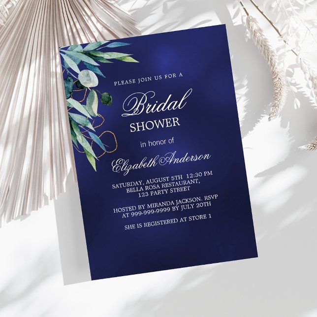 Invitation Fête des mariées bleu marine verdure élégant (Créateur téléchargé)