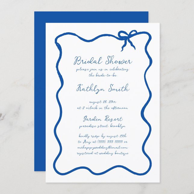 Invitation Fête des mariées Bleue Bleu Whimsical Tirée À La M (Créateur téléchargé)