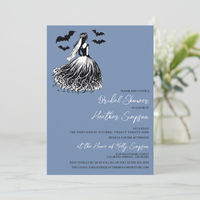 Invitation Fête des mariées bleue de la mariée fantôme (Debout devant)