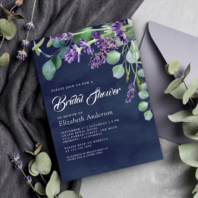 Invitation Fête des mariées bleue de la marine de Lavande Rus (Créateur téléchargé)