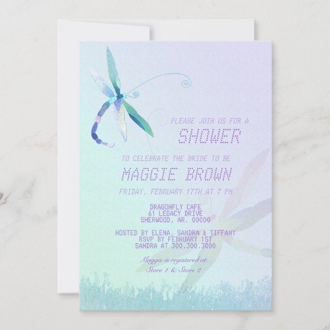 Invitation Fête des mariées Bleue libellule du matin (Devant)