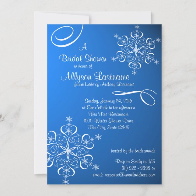 Invitation Fête des mariées bleue Snowflake (Devant)