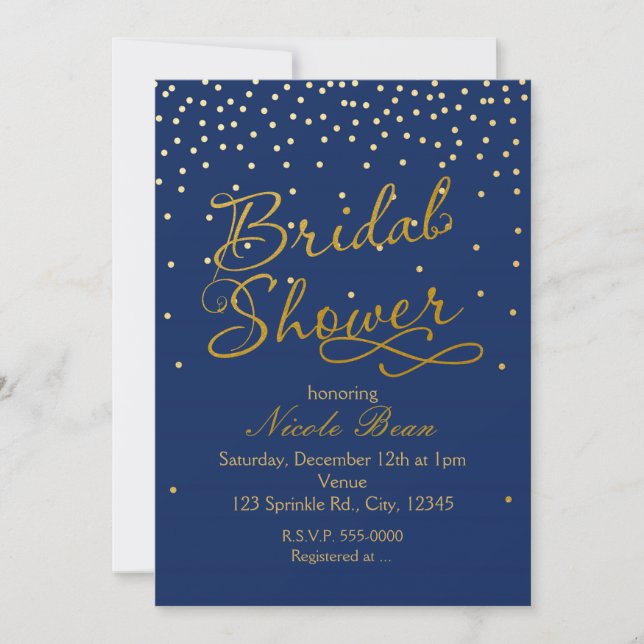 Invitation FÊTE DES MARIÉES Blue & Gold Foil Confetti Invitat (Devant)