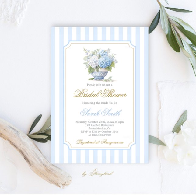 Invitation Fête des mariées Blue Hydrangea (Créateur téléchargé)