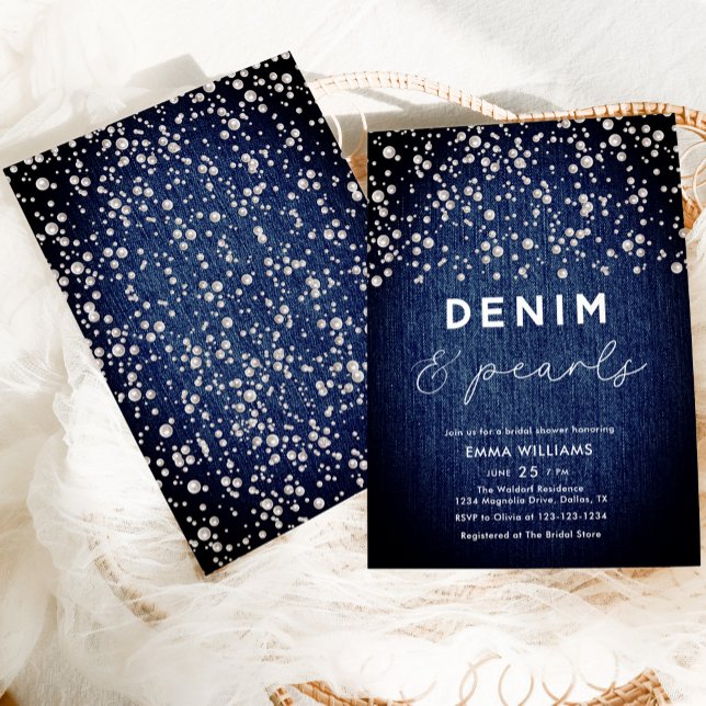 Invitation Fête des mariées Blue Jean Denim Diamonds & Pearls (Créateur téléchargé)