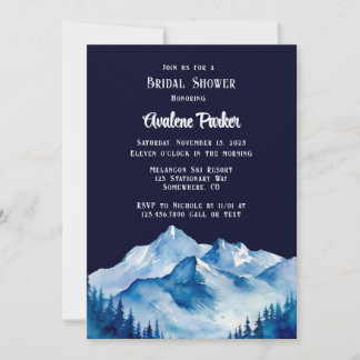 Invitation Fête des mariées Blue White Snowy Mountains