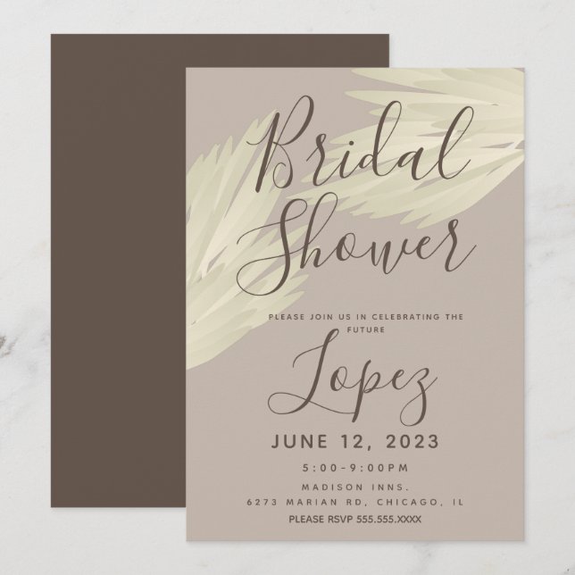 Invitation Fête des mariées Bohème Simple Pampas Beige Brown (Devant / Derrière)