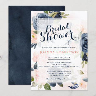 Invitation Fête des mariées Boho bleu bleu bleu rose marine