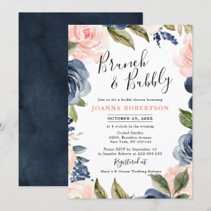 Invitation Fête des mariées Boho bleu bleu bleu rose marine