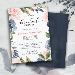 Invitation Fête des mariées Boho bleu bleu bleu rose marine