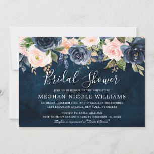 Invitation Fête des mariées Boho bleu bleu bleu rose marine
