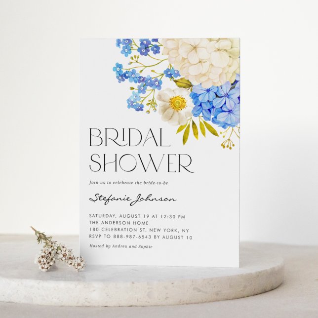Invitation Fête des mariées Boho Blue and White Hydrangeas (Créateur téléchargé)