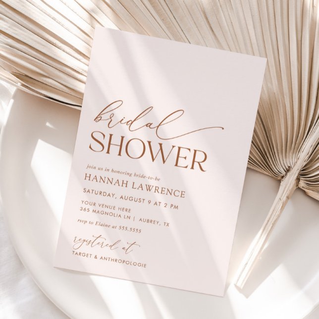 Invitation Fête des mariées Boho Blush Rose minimale (Créateur téléchargé)