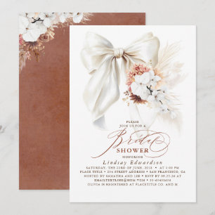 Invitation Fête des mariées Boho Bow Floral Terracotta Blanc