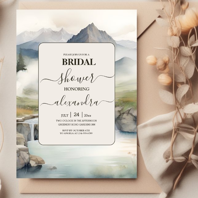 Invitation Fête des mariées Boho de la cascade de Rustic Moun (Créateur téléchargé)