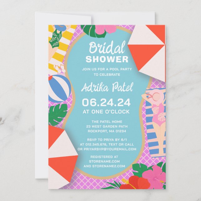 Invitation Fête des mariées Boho de la Piscine Tropicale (Devant)