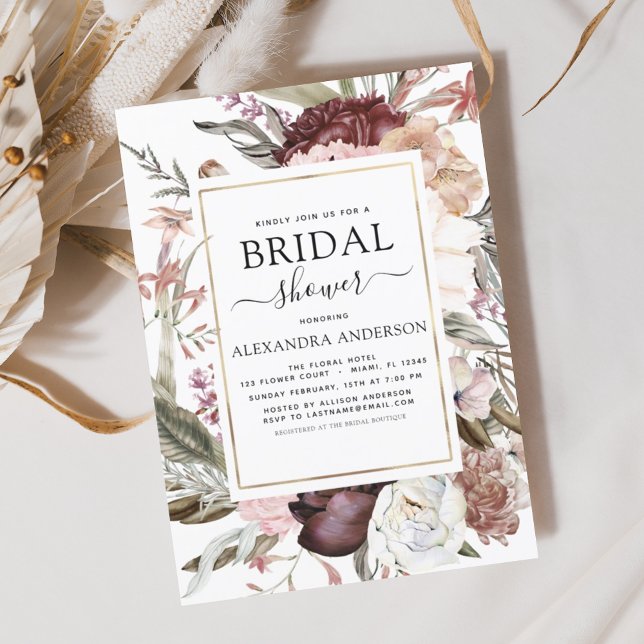 Invitation Fête des mariées Boho Dusty rose bordeaux (Créateur téléchargé)