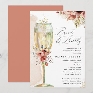 Invitation Fête des mariées Boho en verre de champagne Brunch