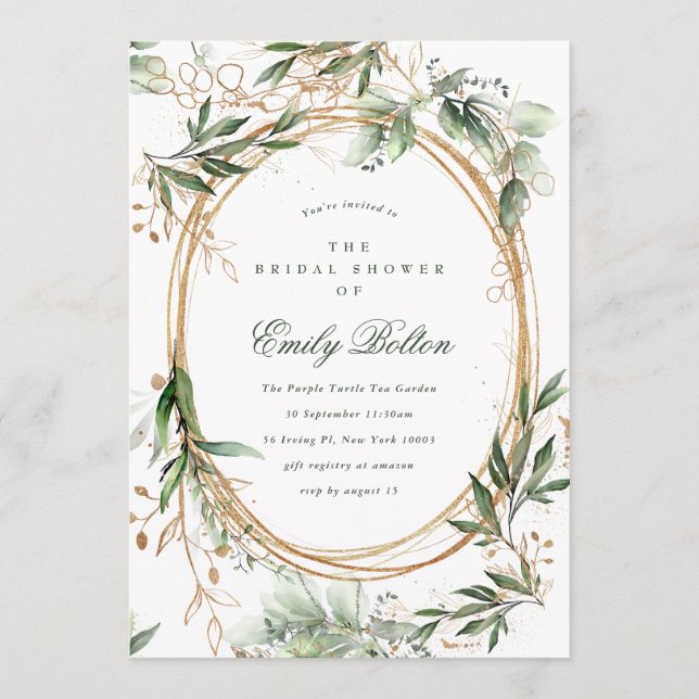 Invitation Fête des mariées Boho Eucalyptus Gold Cercles (Devant)