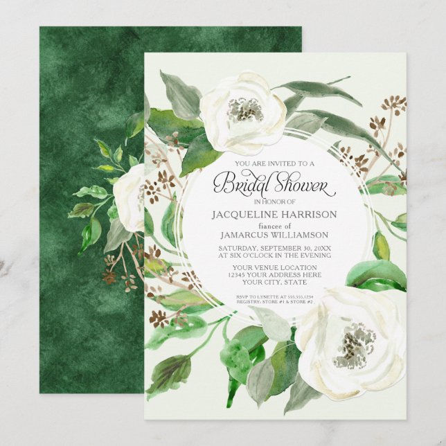 Invitation Fête des mariées BOHO Eucalyptus Rose de feuillage (Devant / Derrière)