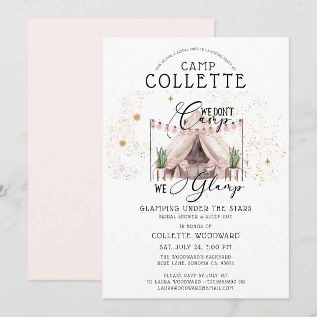 Invitation Fête des mariées Boho Glamping Sous Les Étoiles (Devant / Derrière)