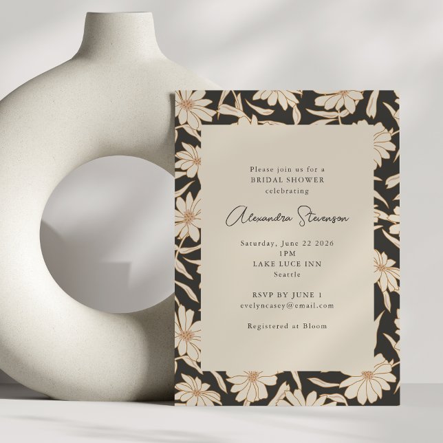 Invitation Fête des mariées Boho moderne Botanique Noir ivoir (Créateur téléchargé)