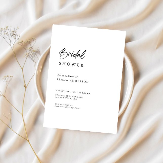 Invitation Fête des mariées Boho noir et blanc minimale (Créateur téléchargé)