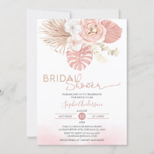 Invitation Fête des mariées Boho Pampas Grass Rose