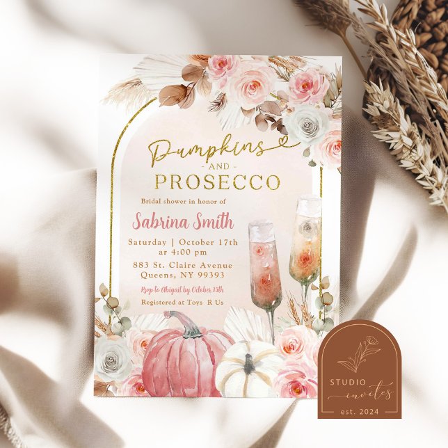 Invitation Fête des mariées Boho Pink Citrouille et Prosecco (Créateur téléchargé)