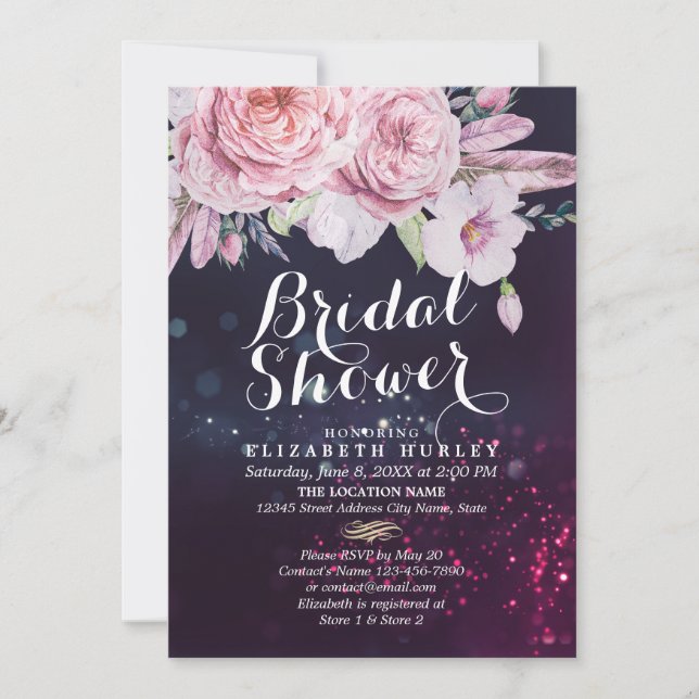 Invitation Fête des mariées Boho Plumes florales & Lumières v (Devant)