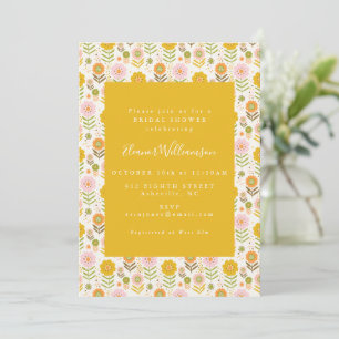 Invitation Fête des mariées Boho Scandinavian Fleurs Jaunes