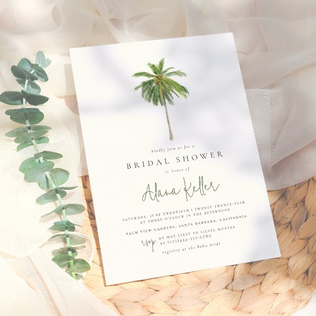 Invitation Fête des mariées boho tropicale minimale palmier (Créateur téléchargé)