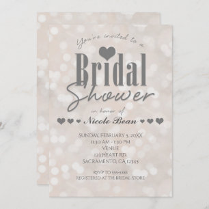 Invitation Fête des mariées Bokeh White Modern Heart Invitati