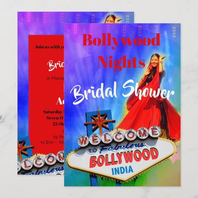 Invitation Fête des mariées Bollywood Indien coloré moderne (Devant / Derrière)
