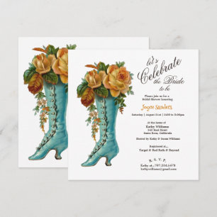 Invitation Fête des mariées Boot Vintage féminin avec Rose