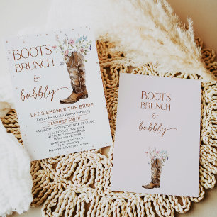 Invitation Fête des mariées Boots Brown Fleur sauvage rustiqu