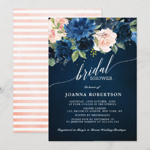 Invitation Fête des mariées botanique bleu bleu bleu rose mar