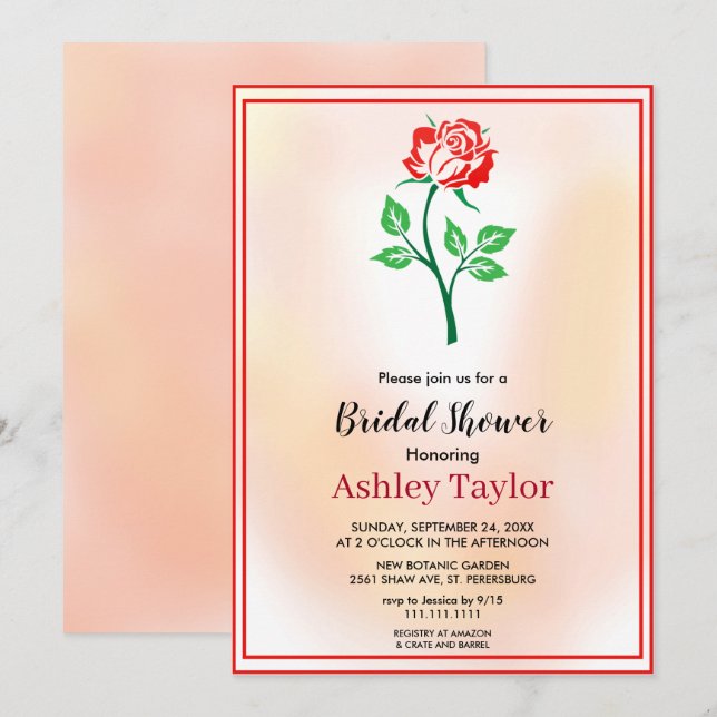 Invitation Fête des mariées botanique botanique rose poussiér (Devant / Derrière)