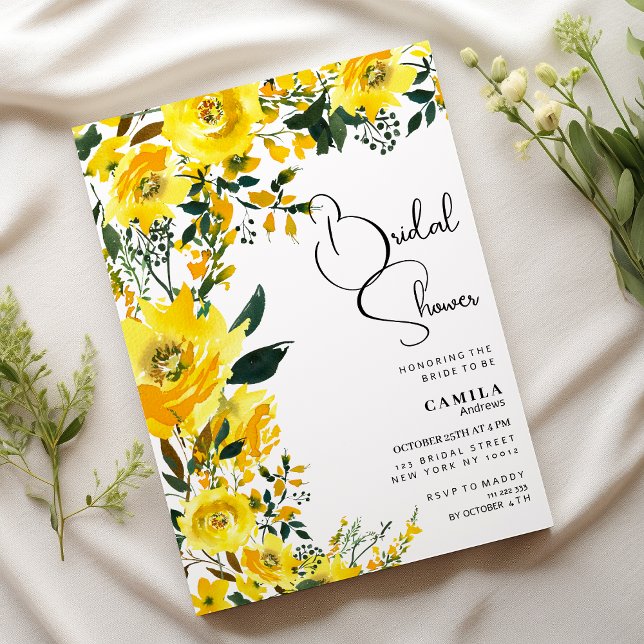 Invitation Fête des mariées botanique d'été jaune orange (Orange yellow summer botanic floral Bridal Shower )