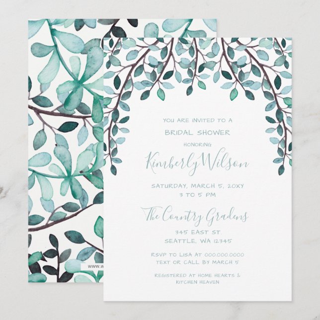 Invitation Fête des mariées botanique Feuille aquarelle (Devant / Derrière)