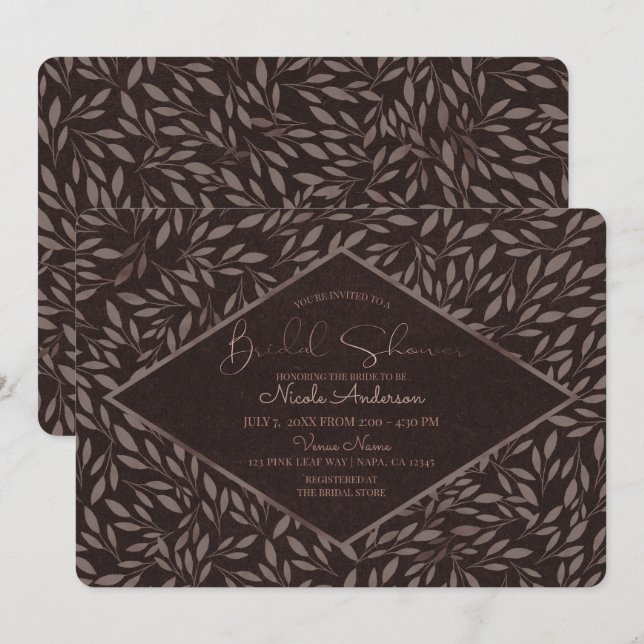 Invitation Fête des mariées botanique Feuille de chocolat Mau (Devant / Derrière)