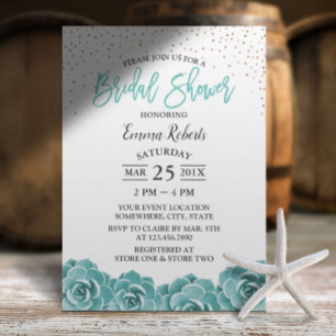 Invitation Fête des mariées botanique Turquoise rustique