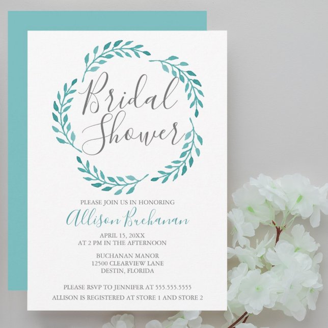 Invitation Fête des mariées botanique Turquoise simple (Créateur téléchargé)