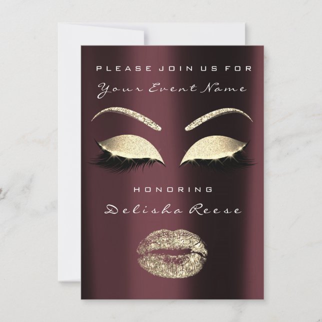 Invitation Fête des mariées Bourgogne Maroon Gold Grey Partie (Devant)