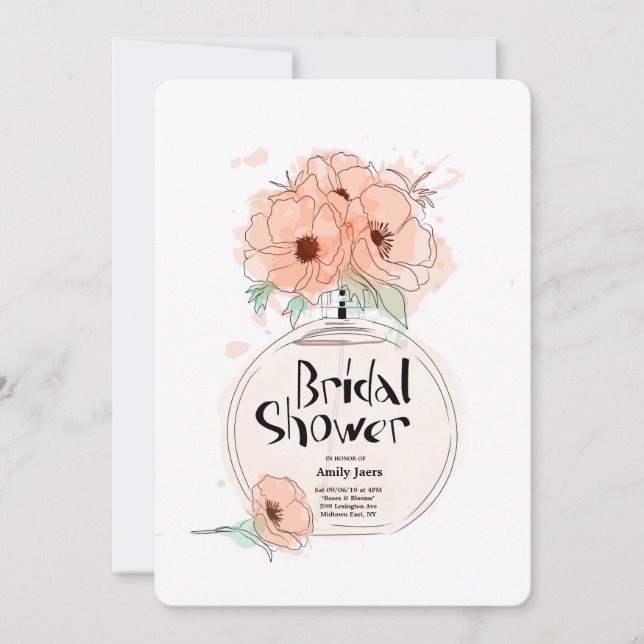 Invitation Fête des mariées Bouteille de parfum avec fleurs (Devant)