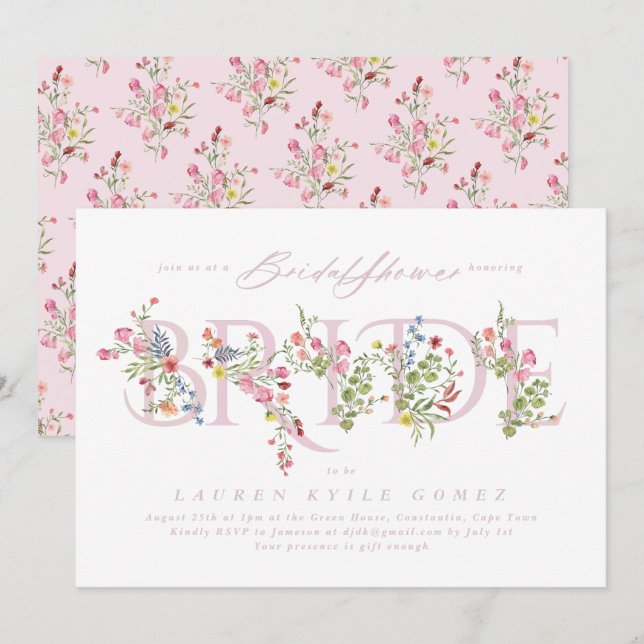 Invitation Fête des mariées BRIDE à ressort rose (Devant / Derrière)