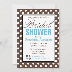 Invitation Fête des mariées Brown Polka Dot Blue Chevron