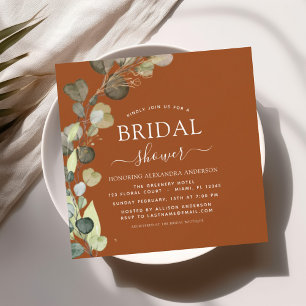 Invitation Fête des mariées Brûlé Orange Vert Eucalyptus