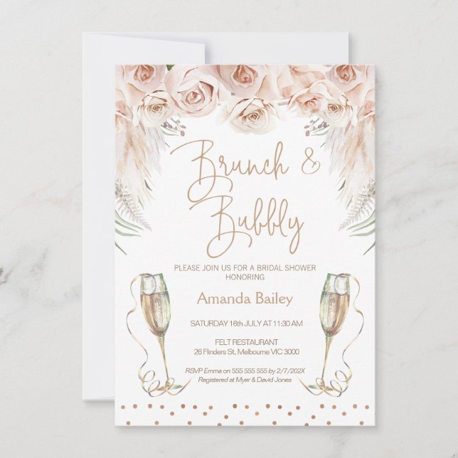 Invitation Fête des mariées Brunch Boho en verre de Champagne (Devant)