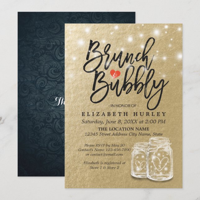 Invitation Fête des mariées Brunch Bubbly Mason Jar String Lu (Devant / Derrière)